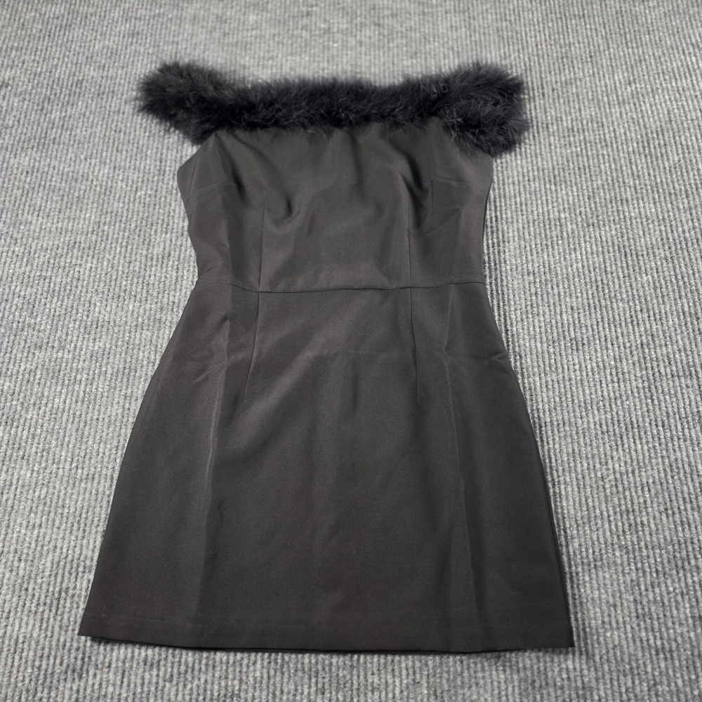 Spring + Mercer Black Feather Trim Off Shoulder Mini Cocktail Dress NWT Size M